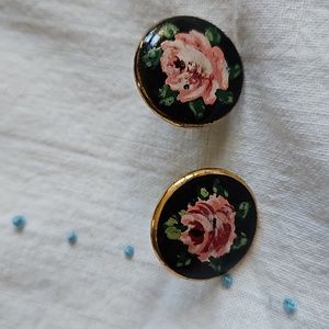 Vintage hand painted screw back earrings